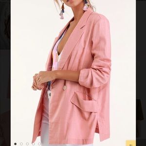 Lulus Vacay Everyday Woven Blazer Blush Pink Small